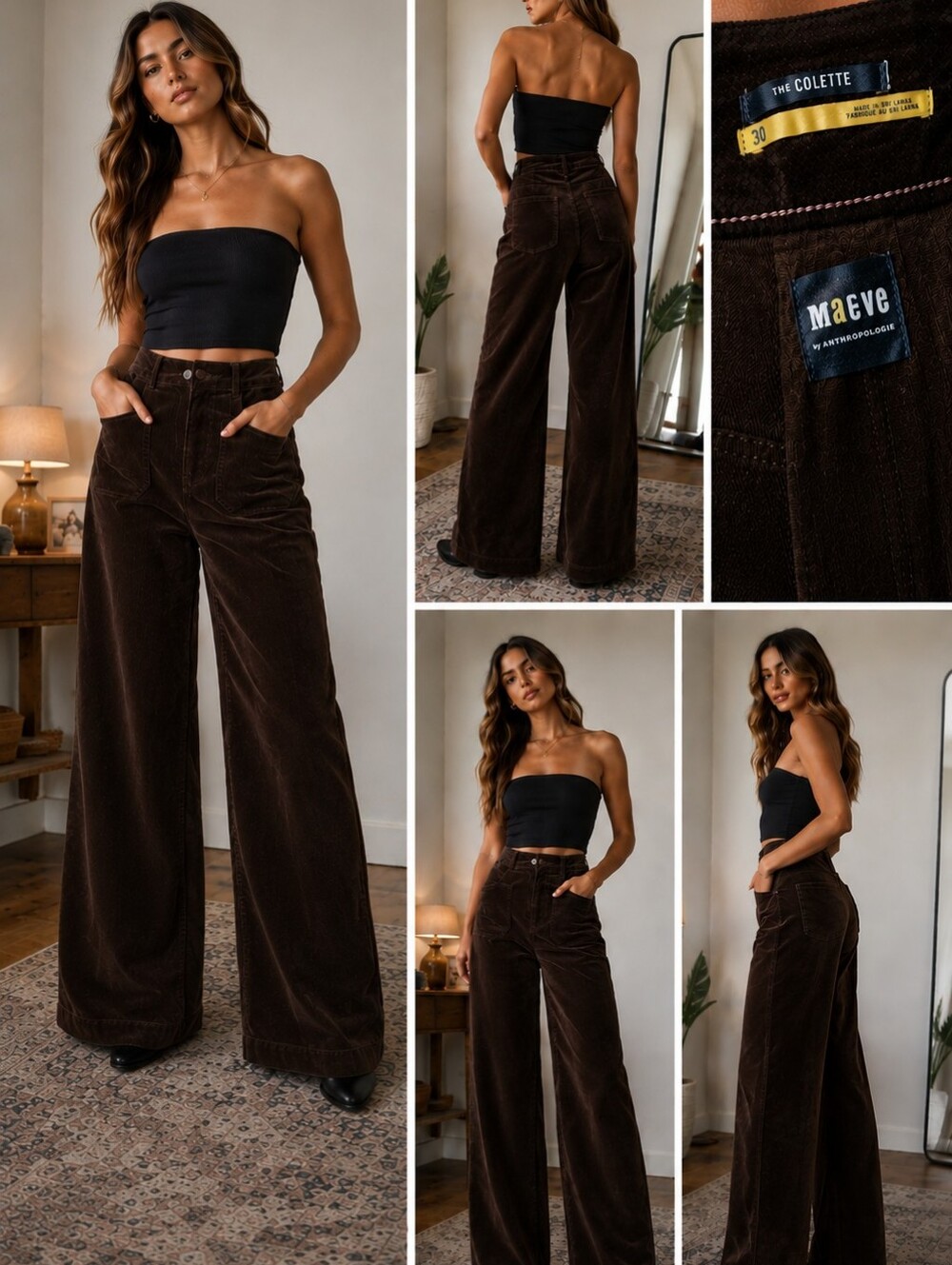 Maeve Dark Brown Wide-Leg Corduroy Pants